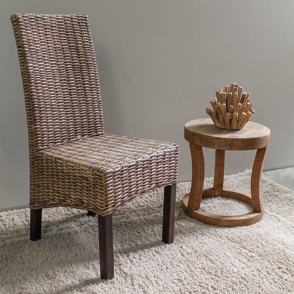 Java Solid Wood No Assembly Mahogany, Wood And Wicker Dining Room Chairs