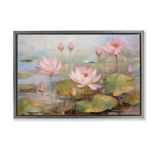 Stupell Industries Water Lilies in Spring by LSR Design Studio Gray Floater Frame Nature Graphic Art Print 17 in. x 25 in.