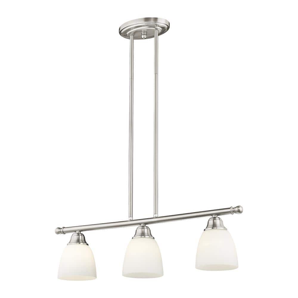 Brushed Nickel Steel 3-Light Chandelier with Frosted Glass Shades