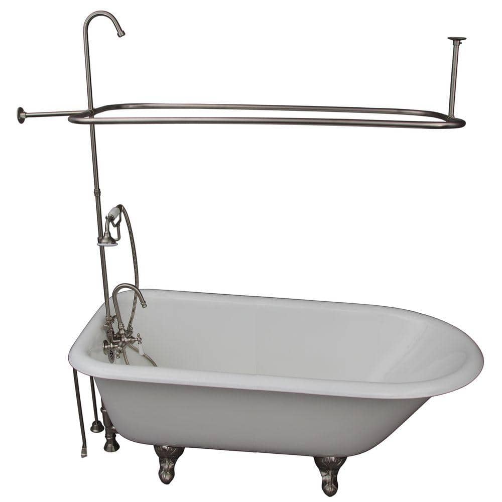 5.6 ft. Cast Iron Ball and Claw Feet Roll Top Tub in White with Brushed Nic