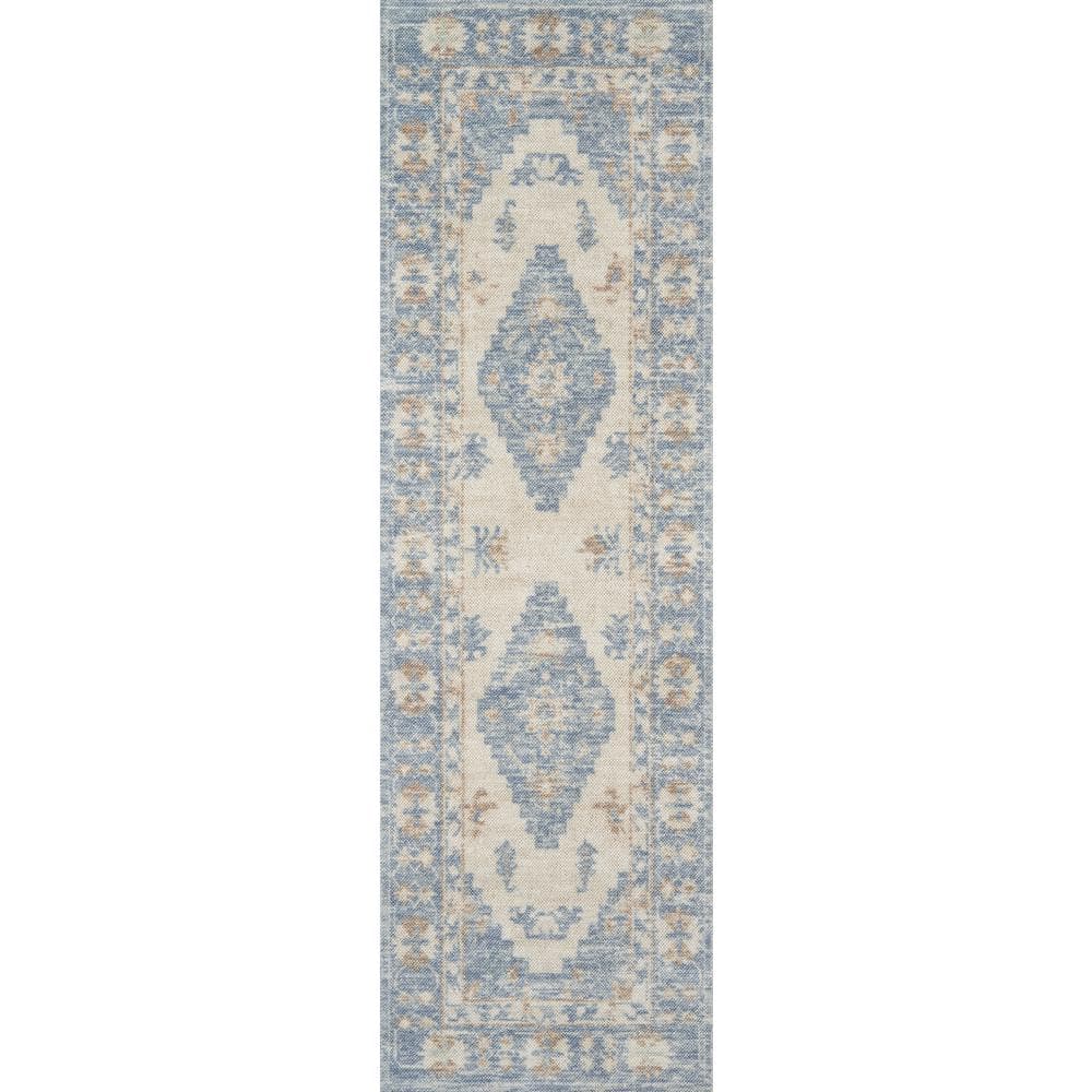 Anatolia Blue and Beige Wool Runner Rug
