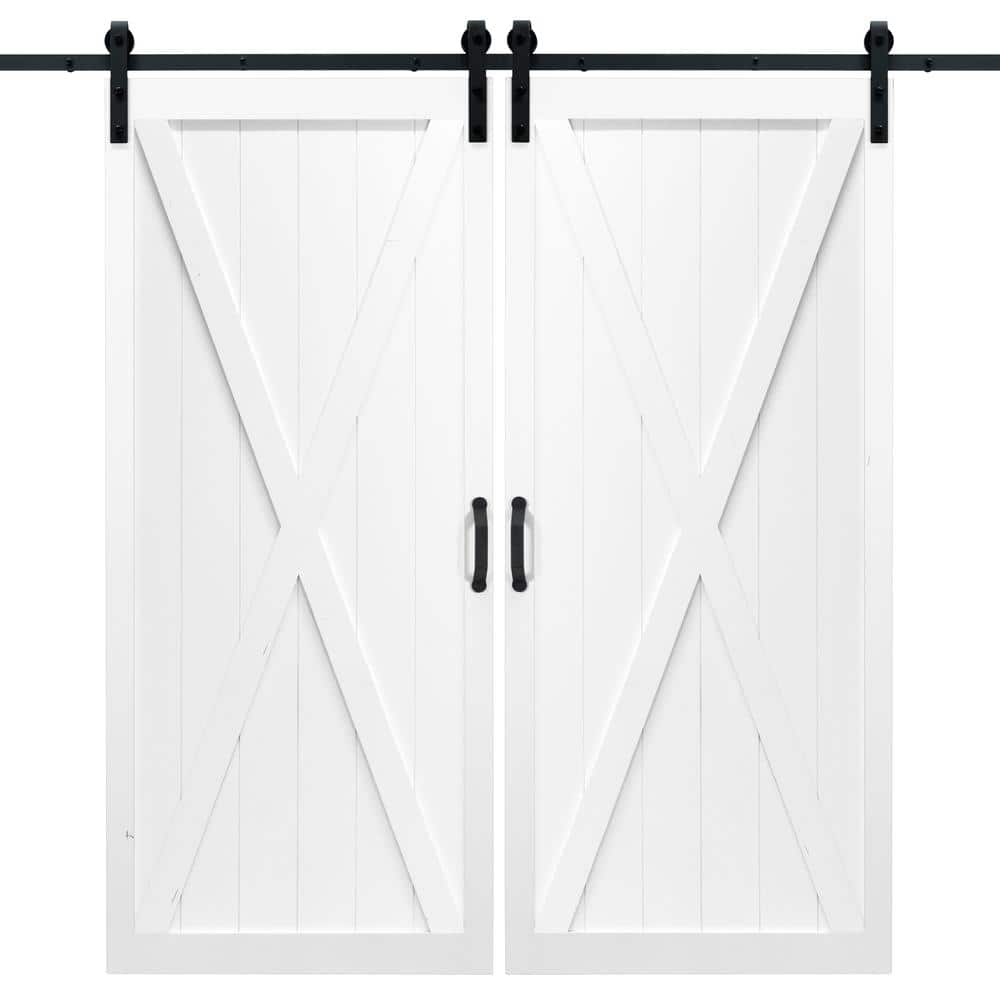 Dogberry 36 in. x 84 in. Classic X White Double Sliding Barn Door with ...