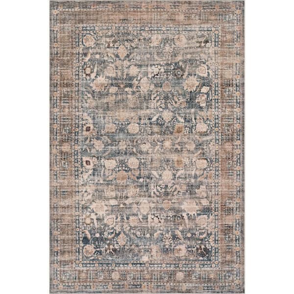 Romilly Bordered Traditional Washable Area Tan 5 ft. x 7 ft. Indoor Area Rug