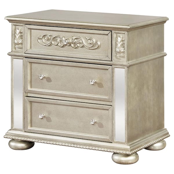 Coaster Heidi Metallic Platinum 3-Drawer Nightstand 222732 - The Home Depot