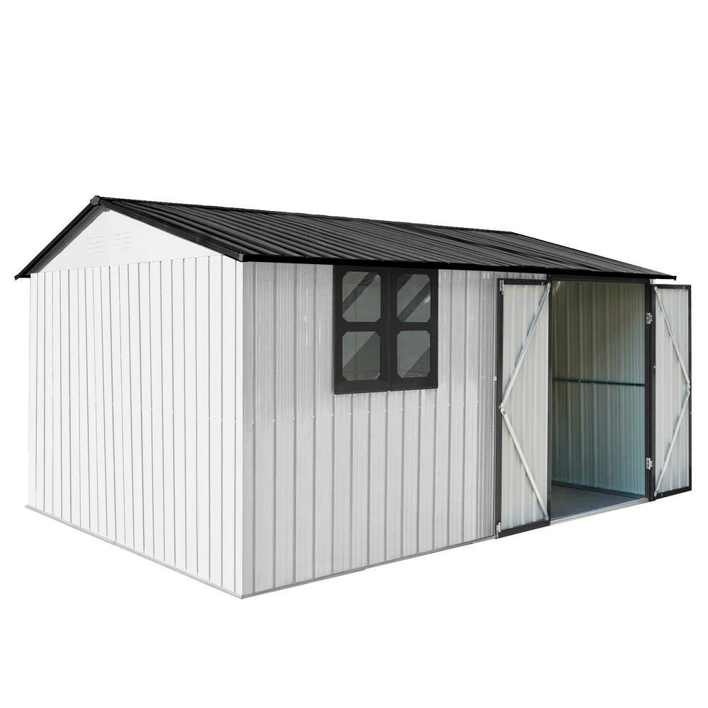 10 ft. W x 12 ft. D Outdoor Metal Garden Storage Shed Double Door Window fo