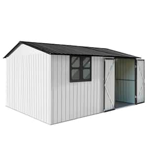 10 ft. W x 12 ft. D Outdoor Metal Garden Storage Shed Double Door Window for Garden Coverage 120 sq. ft. White+Black