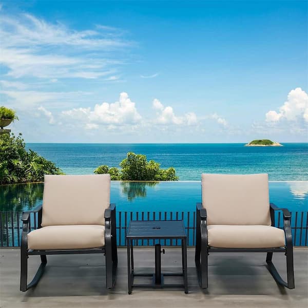 Afoxsos Black 3-Piece Metal Outdoor Sectional Set with Beige Cushions
