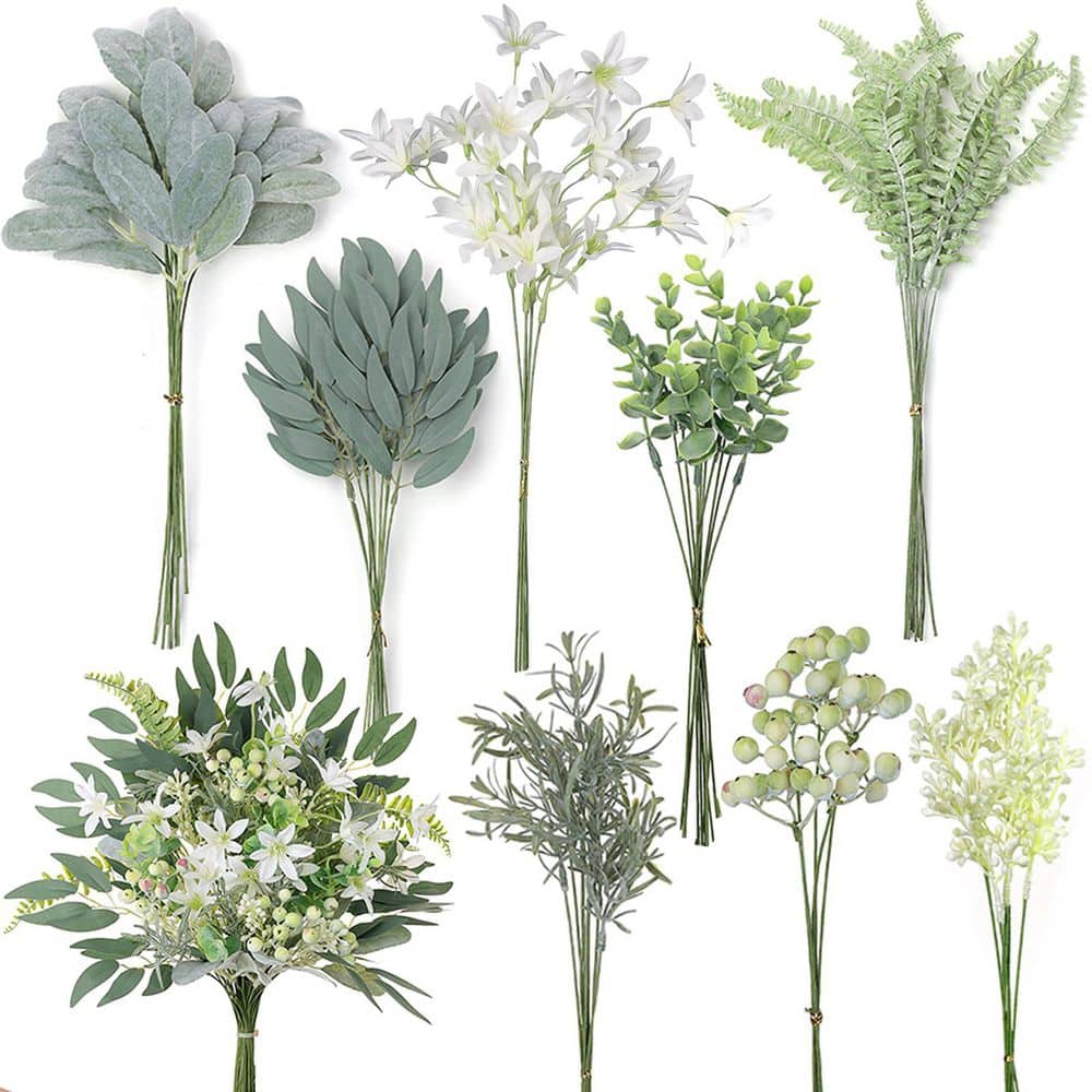 70 pcs Sage Green White Artificial Plant Set Faux Greenery Stems Silk Flowers for Wedding Bouquet Centerpiece price history on PriceWatchPro