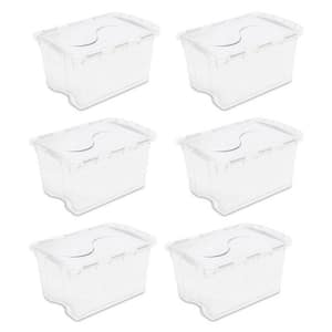 48-Quart Plastic Storage Bin with Hinged Lid & Handles, Clear (6 Pack)
