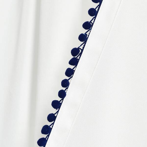 Triangle Home Fashion Pom Pom Window Curtain Panel Navy Single 50x84 2 16t The Home Depot