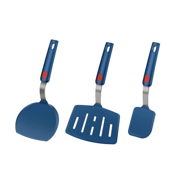 Red Silicone Spatula Turner Set Heat Resistant Kitchen Utensils for Nonstick Cookware Seamless Thin Edge 3 Pack