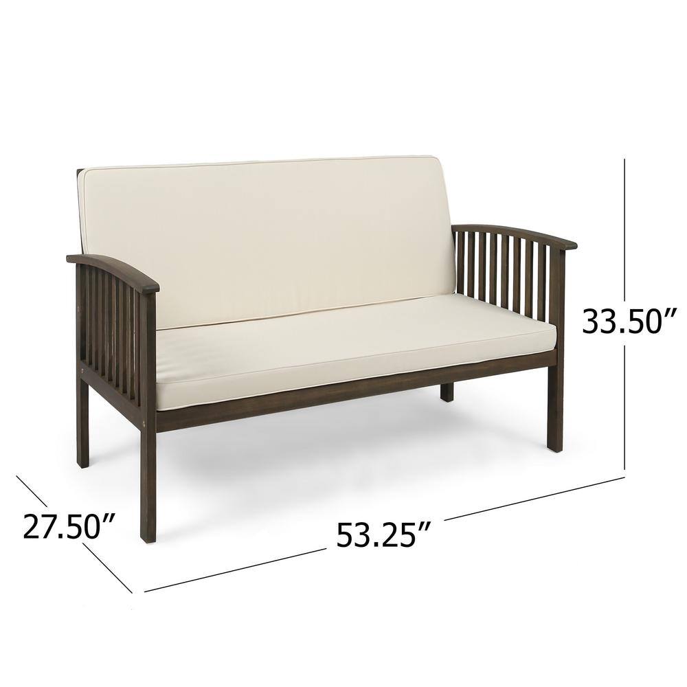 Gray and Cream 5-Piece Acacia Wood Outdoor Sofa Set