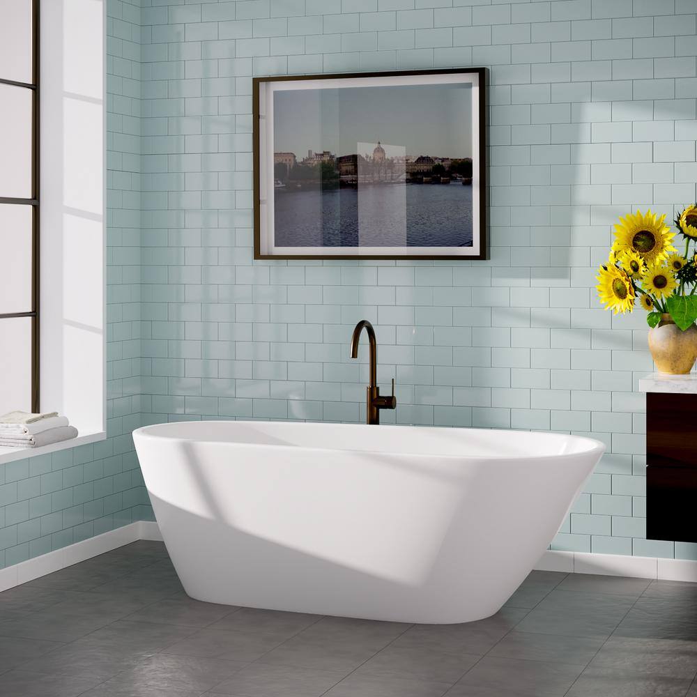 65.75'' White Acrylic Freestanding Oval Soaking Bathtub