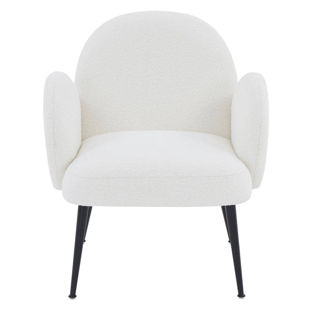 Ivory Boucle Upholstered Armchair with Black Legs
