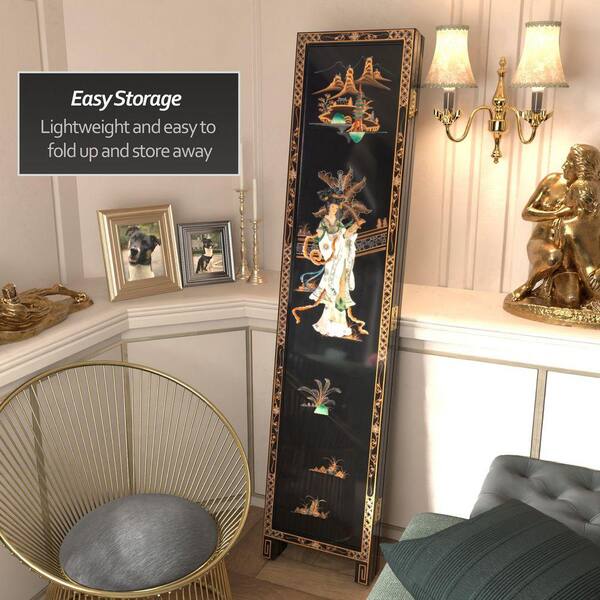 Red Lantern 6 ft. Black 3-Panel Royal Ladies Room Divider L3-MF