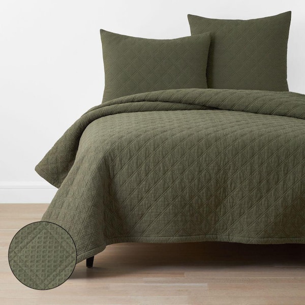 Company Cotton Waffle Olive California King Quilt