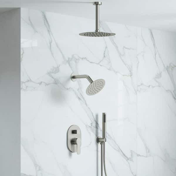 EVERSTEIN 3-Spray Patterns Round Fixed Shower Head 10 and 6 in. with 2.5 GPM Ceiling Mount Dual Shower Heads in Brushed Nickel