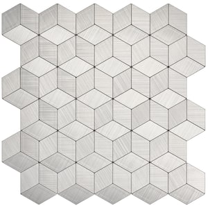 Echo Cube Silver Aluminum Mosaic 11.14 in. x 10.71 in. Metal Peel and Stick Tile (6.62 sq. ft./8-Pack)