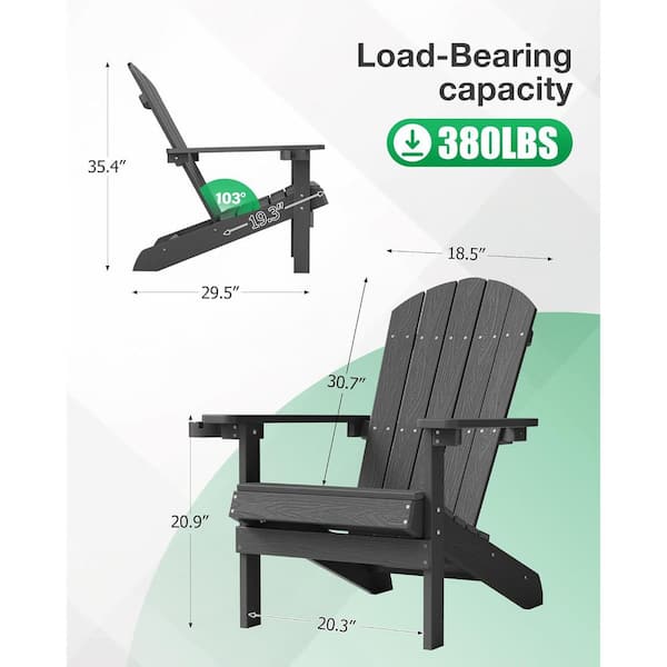 Classic Dark Gray HIPS Plastic Outdoor Patio Adirondack Chair with Cup Holder