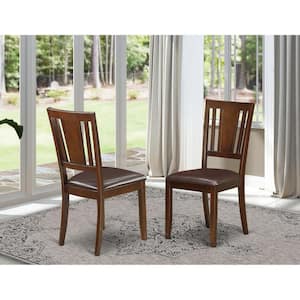 Mahogany Faux Leather Upholstered Wooden Chairs With Cushion, (Set of 2)