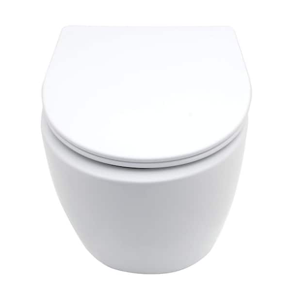 Elongated Wall Hung Toilet Bowl with Soft Closing Seat in White (Water Tank Not Included)