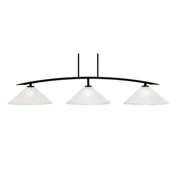 Unbranded Siena 3-Light Matte Black Billiard Light with 16 in. Frosted Crystal Glass Shades No Bulbs Included