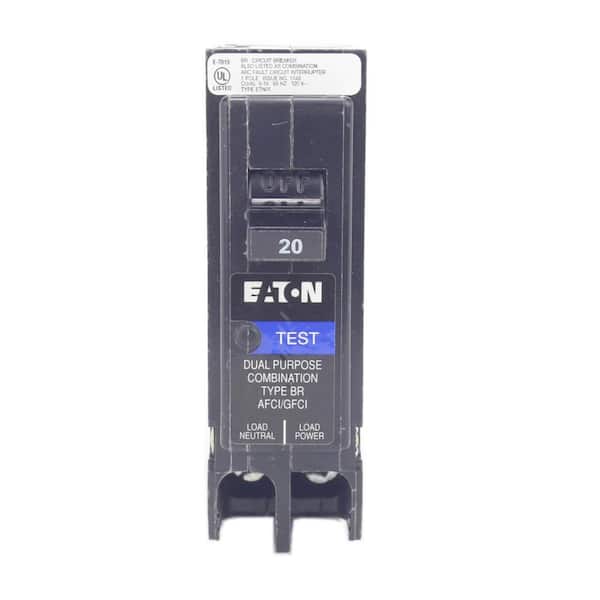 Eaton BR 20 Amp 1-Pole Dual Function (Arc Fault/Ground Fault) Plug-On Neutral Circuit Breaker