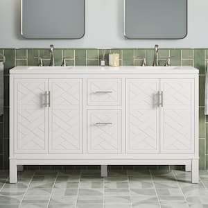 Accra 60 in. W x 19.2 in. D x 36.1 in. H Double Sink Freestanding Bath Vanity in White with Quartz Top