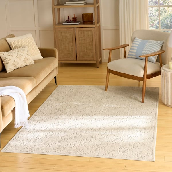 Washable Charm Ivory 4 ft. x 6 ft. All-Over design Contemporary Area Rug