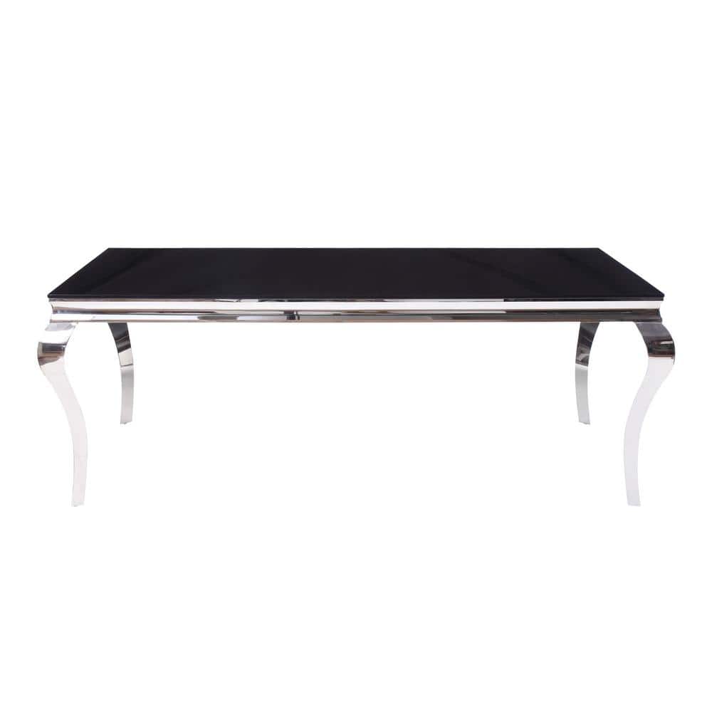 Fabiola Rectangular Black Glass Dining Table with Stainless Steel Legs
