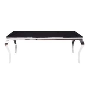 Fabiola Modern Stainless Steel and Black Glass Glass 40 in. 4 Legs Dining Table Seats 6