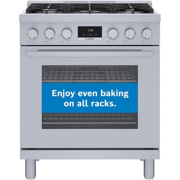 Bosch 800 Series 30 in. 3.9 cu. ft. Industrial Style Dual Fuel Range with 5-Burners in Stainless Steel