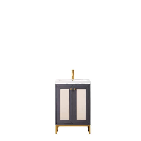 James Martin Vanities Chianti 24 in. Double Vanity in Mineral Grey with Resin Vanity Top in White Glossy with White Basin