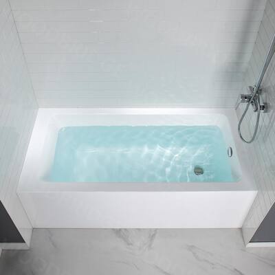 Trenton 60 in. Acrylic Alcove Double Ended Bathtub with Right Drain & Overflow Holes in White, Drain Hole on Right