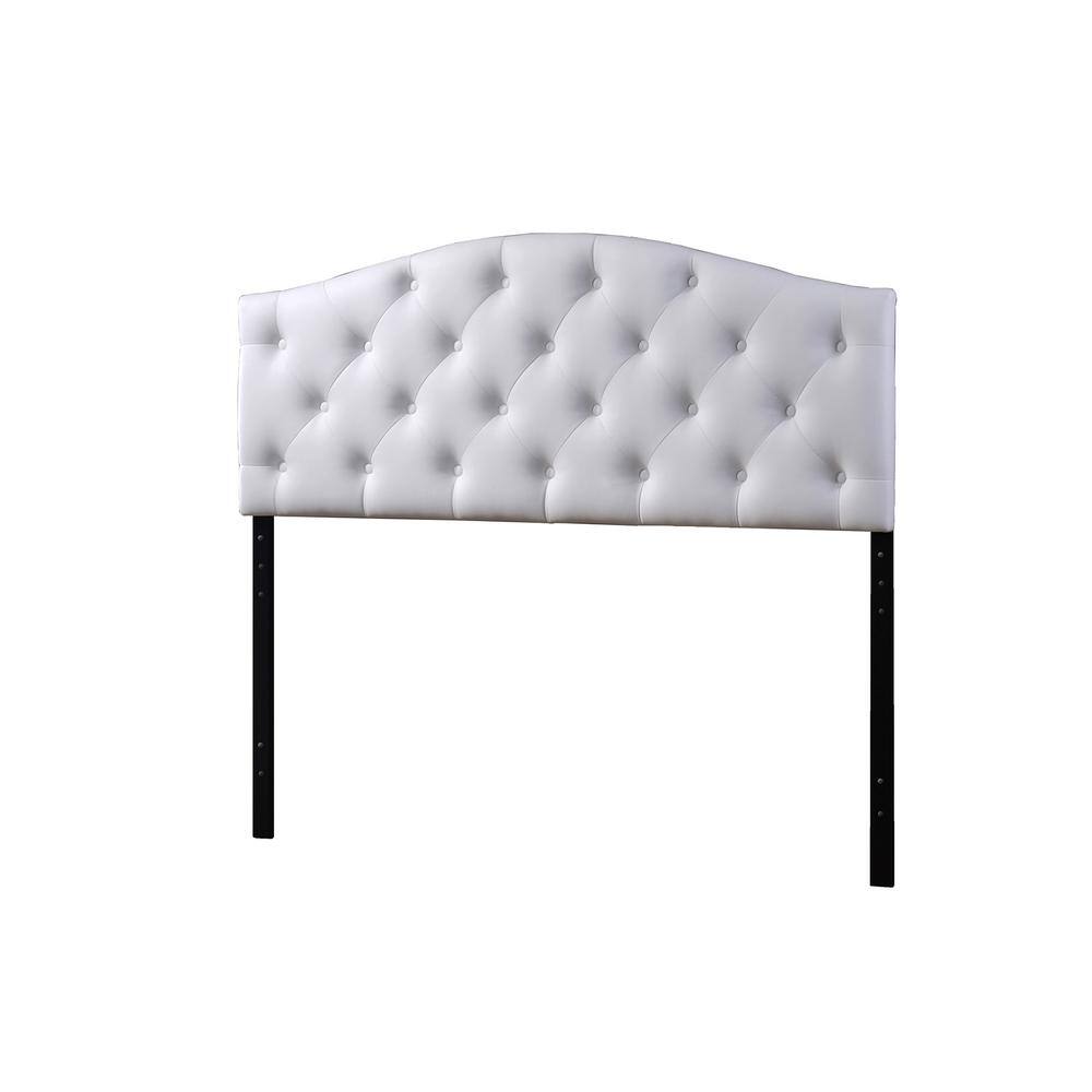 Elegant White Faux Leather Full Upholstered Tufted Scalloped Headboard