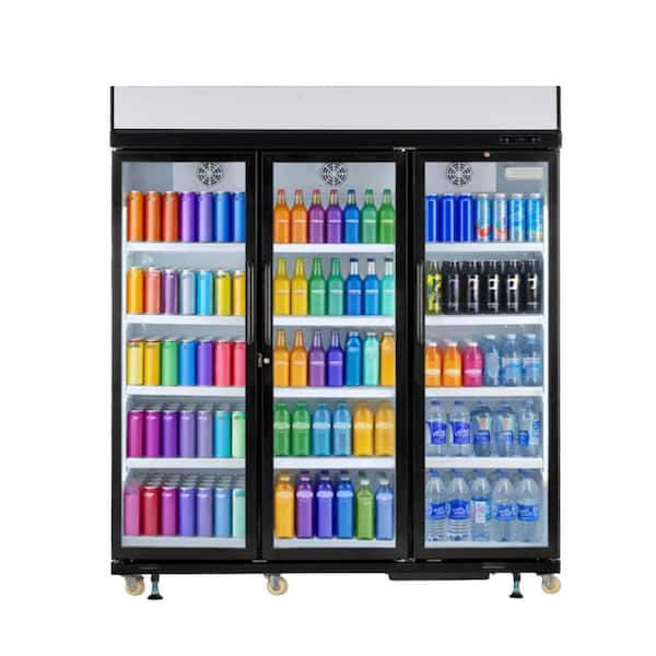 71 in. 49 cu. ft. Commercial Glass Triple Door Display Fridge (Black)