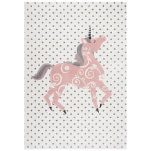 Carousel Kids Ivory Gray/Pink 5 ft. x 8 ft. Animal Print Solid Color Area Rug