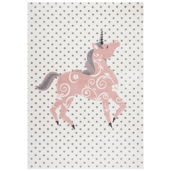 SAFAVIEH Carousel Kids Ivory Gray/Pink 5 ft. x 8 ft. Animal Print Solid Color Area Rug