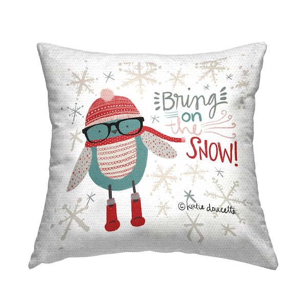 Stupell Industries Bring On The Snow Happy Patterned Blue Bird Multi-Color Square Outdoor Throw Pillow
