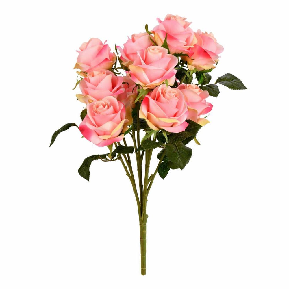 Vickerman 17 .5 in. Pink Artificial Rose Bush Floral Arrangement ...