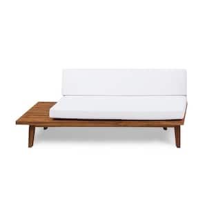 Reginald Sandblast Wood Outdoor Left Sided Sofa with White Cushion