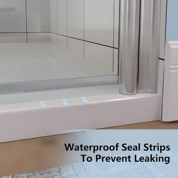 34 in. W x 72 in. H Pivot SemiFrameless Alcove Shower Door in Nickel with Clear Glass for Bathroom