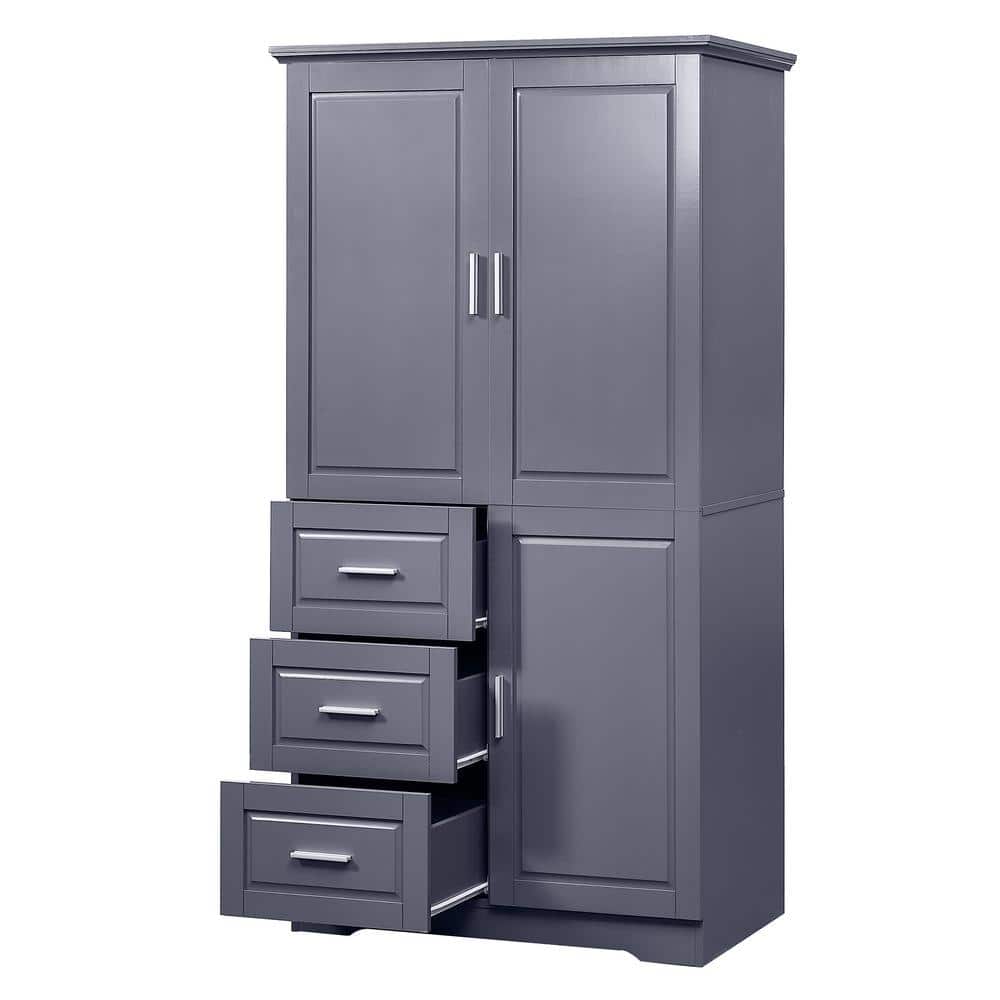 High-Quality 33 in. W x 18.1 in. D x 62 in. H Gray Linen Cabinet with Adjus