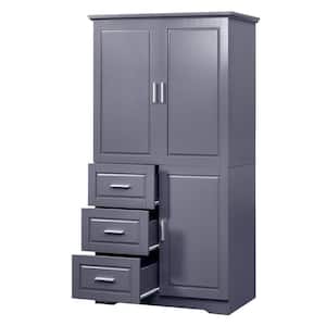 High-Quality 33 in. W x 18.1 in. D x 62 in. H Gray Linen Cabinet with Adjustable Shelves and Anti-Tip Device