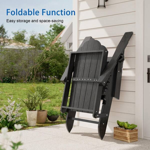 SANLUCE Black Plastic 3-Position Adjustable Folding Adirondack