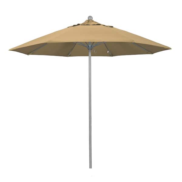 California Umbrella 9 ft. Gray Woodgrain Aluminum Commercial Market Patio Umbrella Fiberglass Ribs and Push Lift in Champagne Olefin