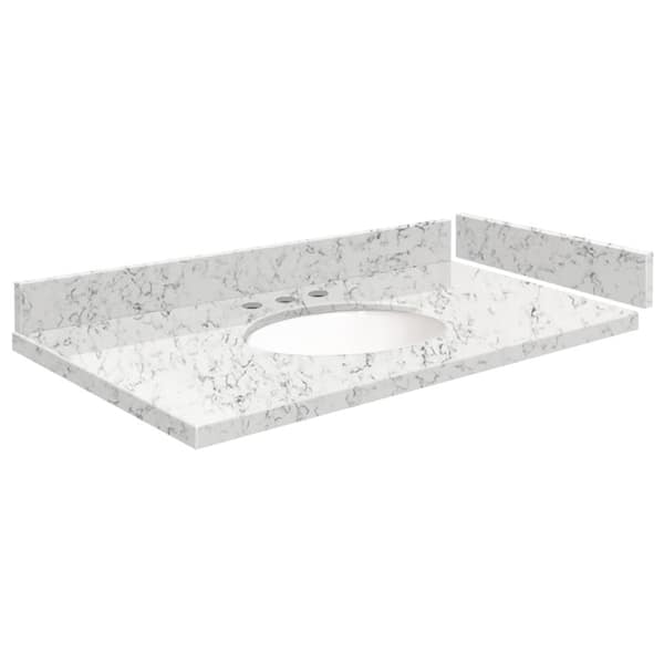 Transolid Silestone 34 in. W x 22.25 in. D Qt. White Round Single Sink Vanity Top in Lyra