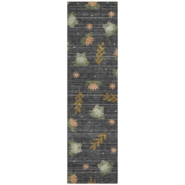 Chantille Machine Washable Indoor/Outdoor Abstract ACN2795 Black 2 ft. x 7 ft. Runner Rug