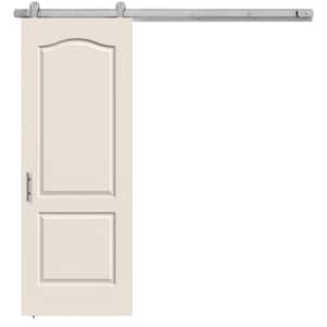 30 in. x 84 in. Camden Primed Smooth Molded Composite MDF Barn Door with Modern Hardware Kit