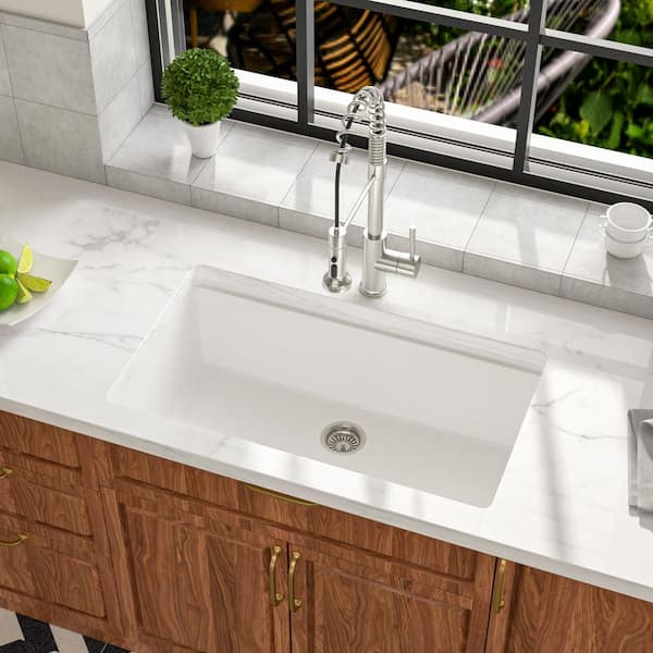 Quartz Composite 30 in. W Undermount Single Bowl Workstation Kitchen Sink in White